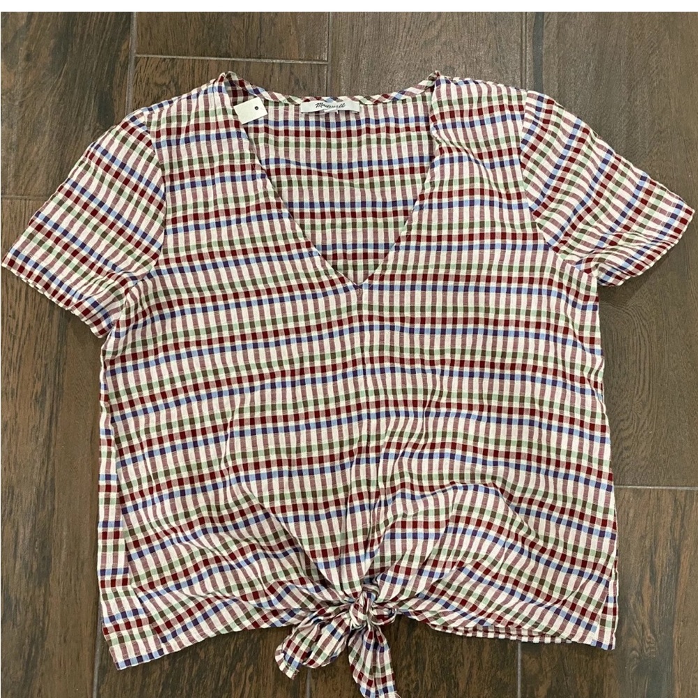 NWT Madewell Plaid Front Tie Shirt - Size XXS